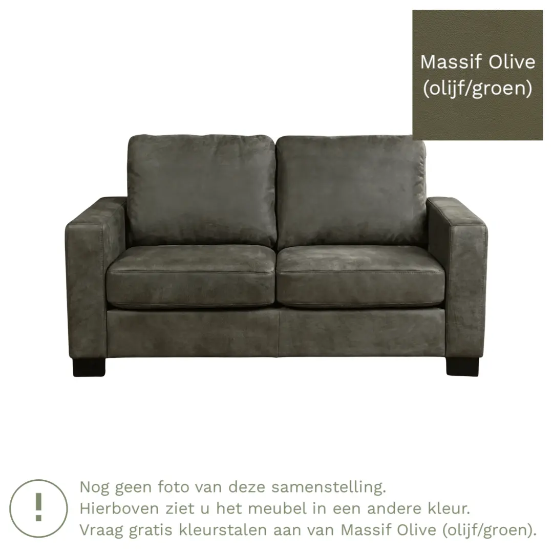 afbeelding van Leren bank Energy - 2 zits - Massif Olive (olijf/groen) - Poten hout zwart