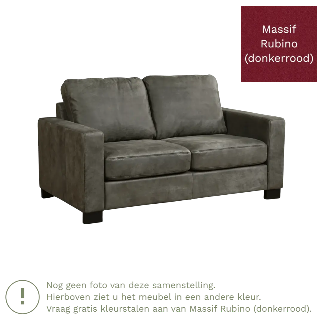 afbeelding van Leren bank Energy - 2 zits - Massif Rubino (donkerrood) - Poten hout bruin
