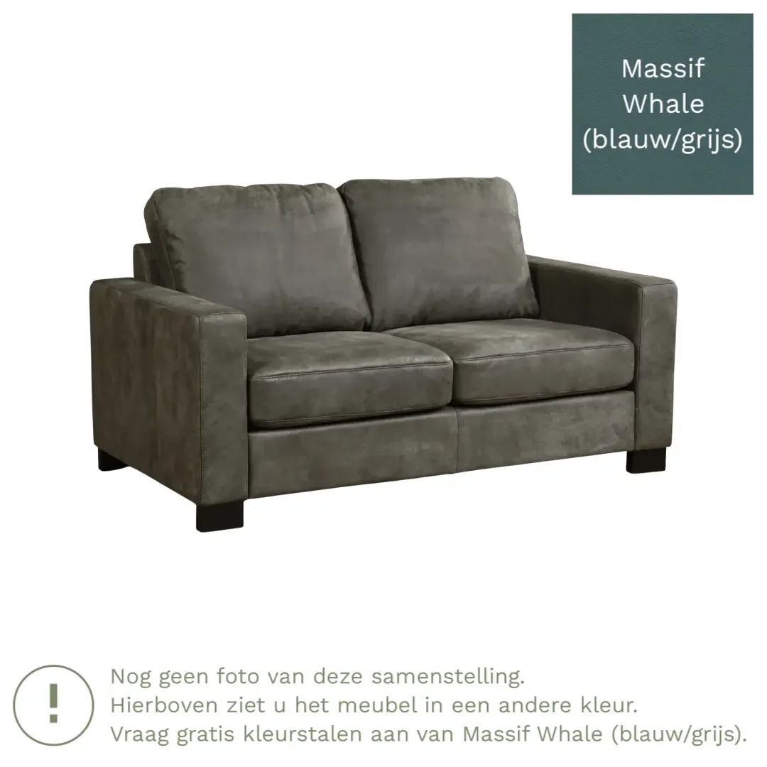afbeelding van Leren bank Energy - 2 zits - Massif Whale (blauw/grijs) - Poten hout zwart