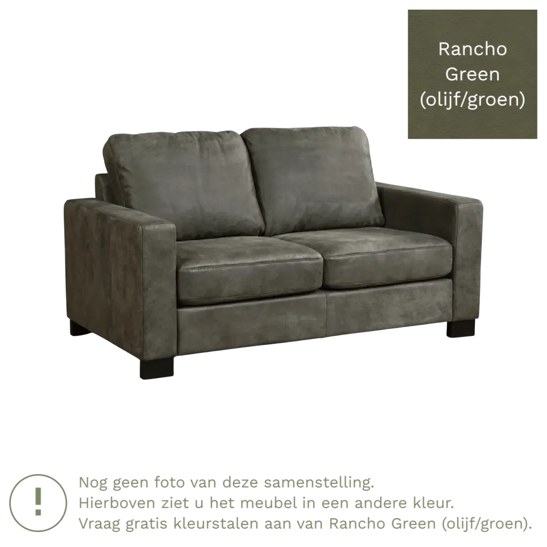 afbeelding van Leren bank Energy - 2 zits - Rancho Green (olijf/groen) - Poten hout bruin