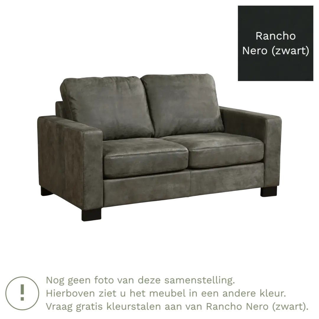 afbeelding van Leren bank Energy - 2 zits - Rancho Nero (zwart) - Poten hout bruin