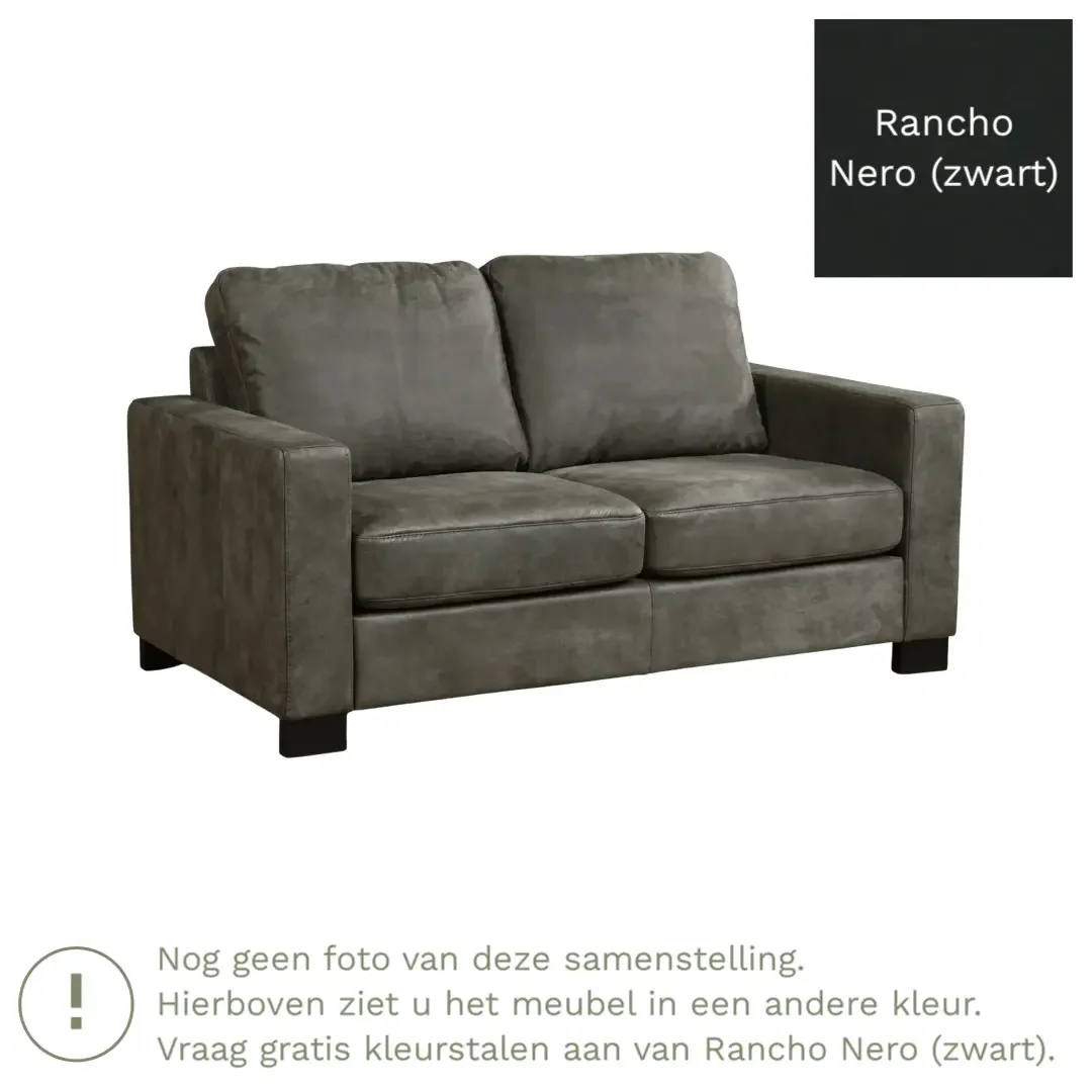 afbeelding van Leren bank Energy - 2 zits - Rancho Nero (zwart) - Poten hout zwart