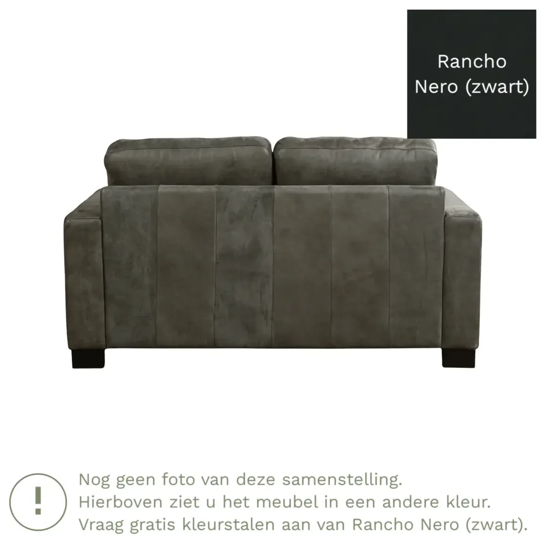 afbeelding van Leren bank Energy - 2 zits - Rancho Nero (zwart) - Poten hout zwart