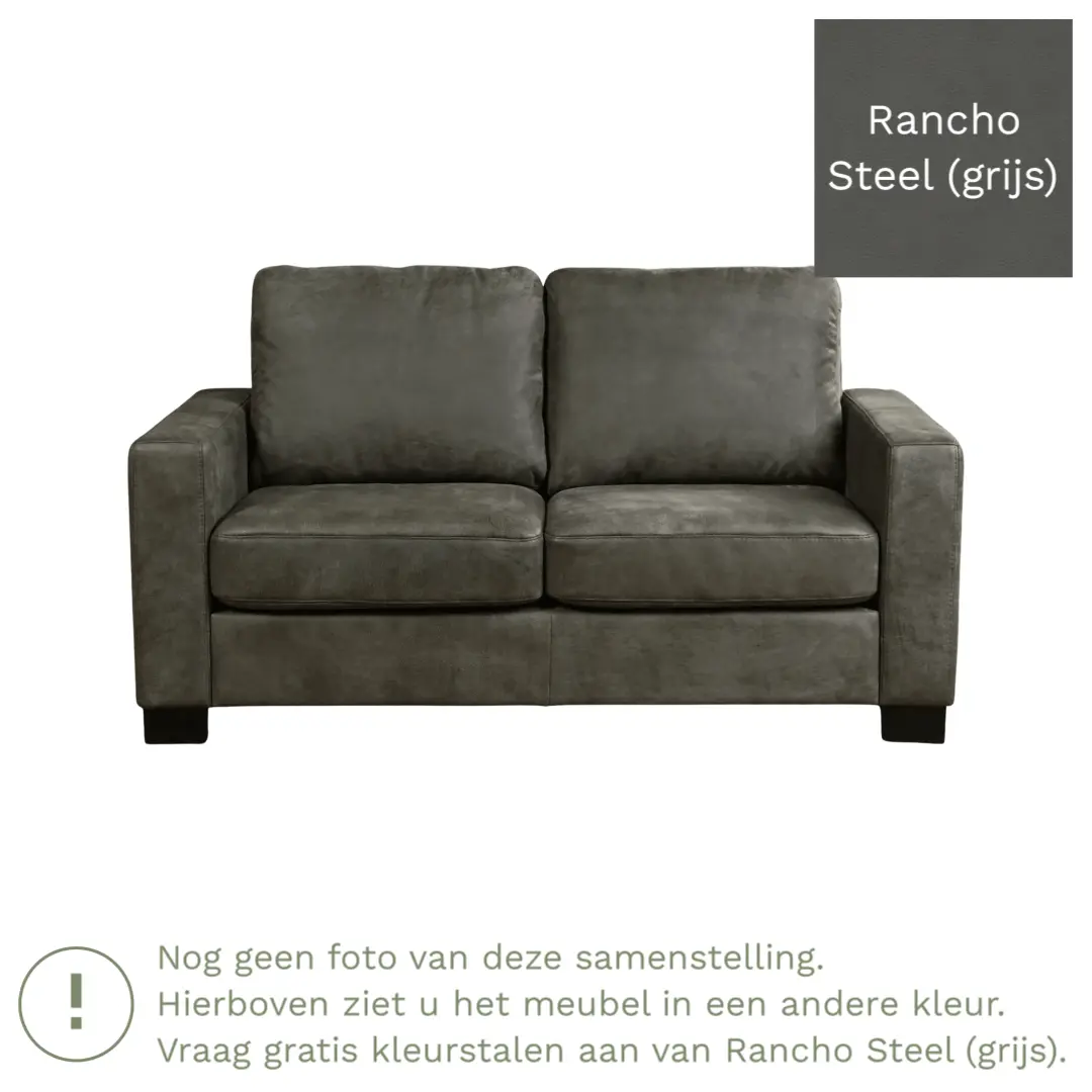 afbeelding van Leren bank Energy - 2 zits - Rancho Steel (grijs) - Poten hout bruin