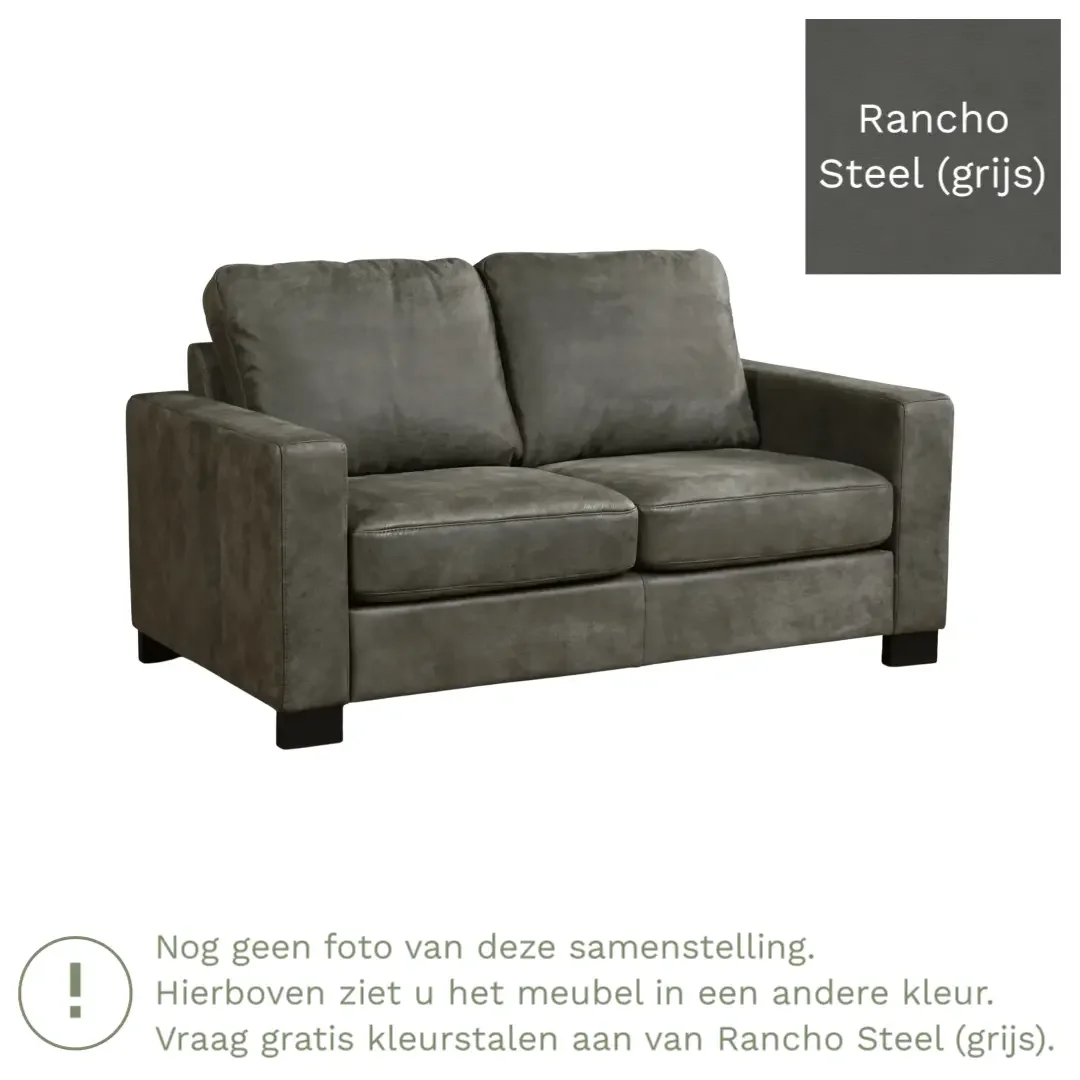 afbeelding van Leren bank Energy - 2 zits - Rancho Steel (grijs) - Poten hout zwart