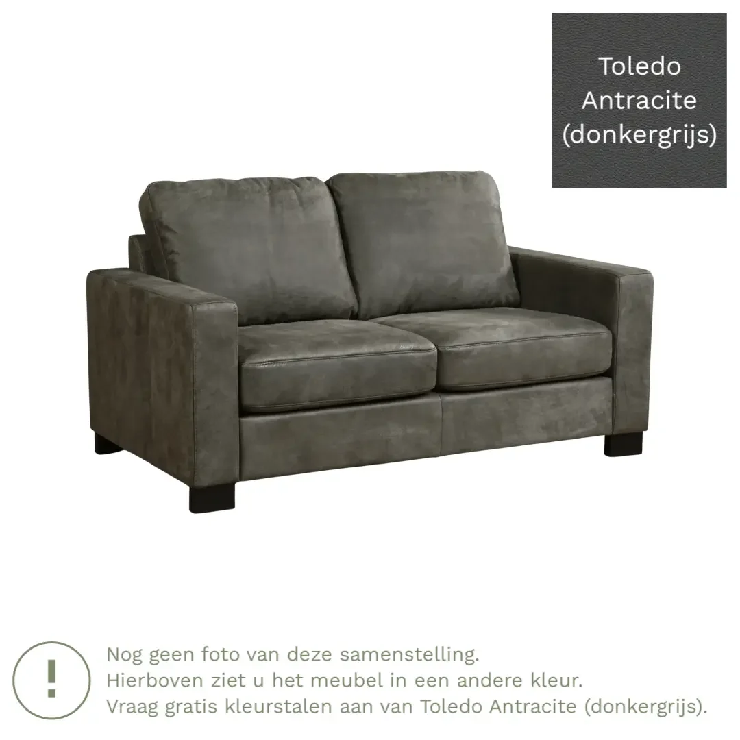 afbeelding van Leren bank Energy - 2 zits - Toledo Antracite (donkergrijs) - Poten hout bruin
