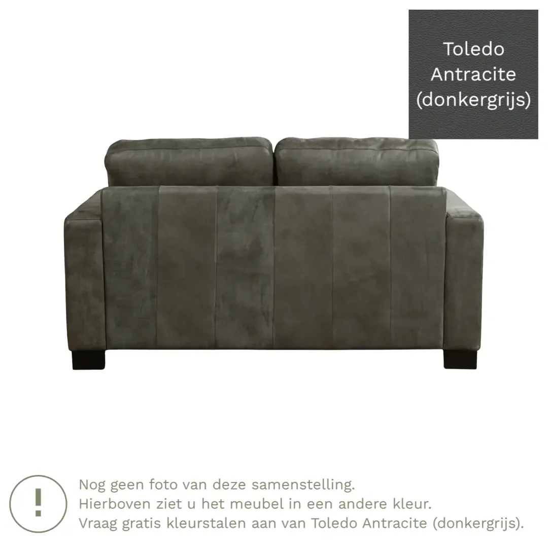 afbeelding van Leren bank Energy - 2 zits - Toledo Antracite (donkergrijs) - Poten hout bruin