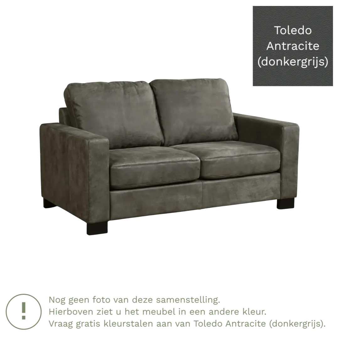 afbeelding van Leren bank Energy - 2 zits - Toledo Antracite (donkergrijs) - Poten hout zwart