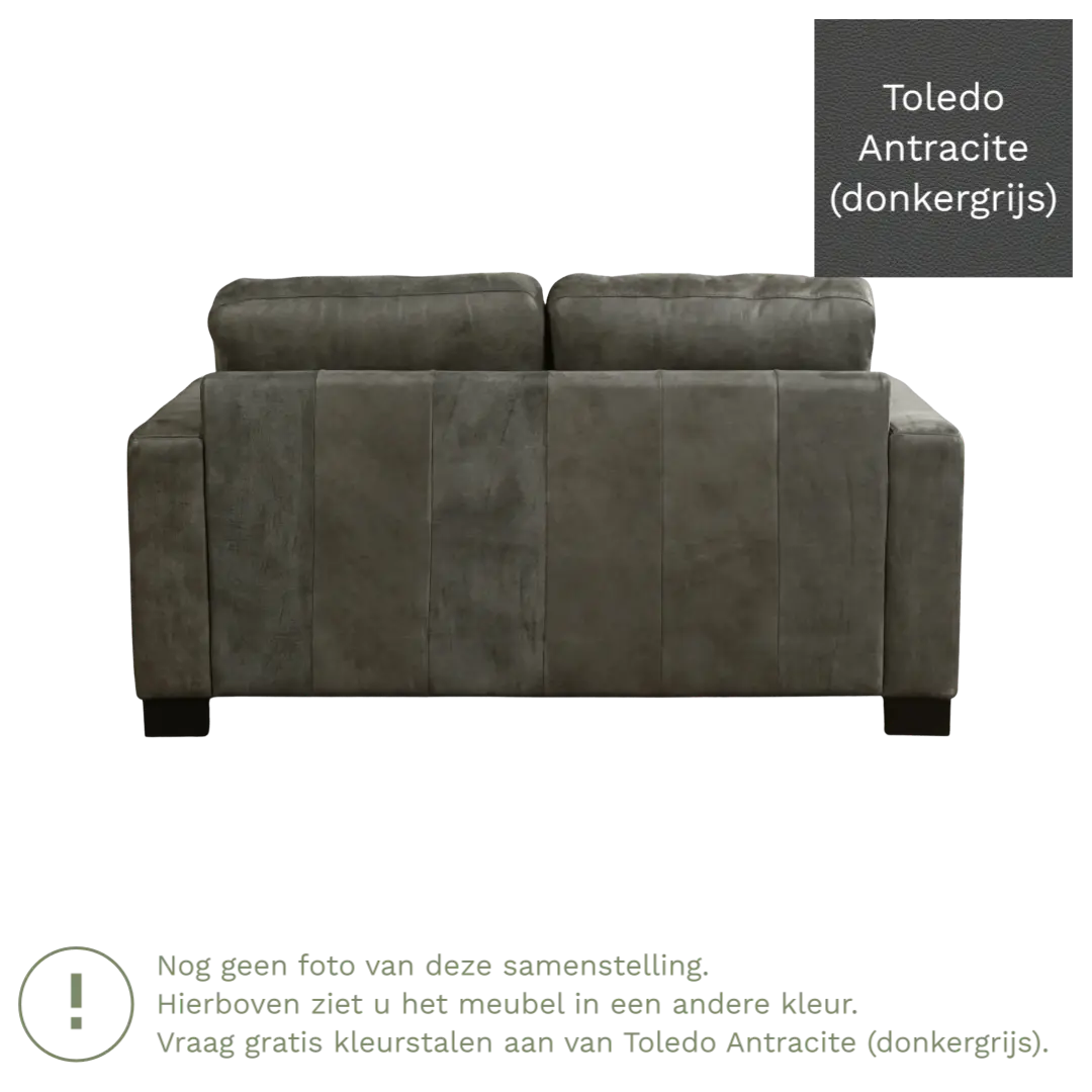 afbeelding van Leren bank Energy - 2 zits - Toledo Antracite (donkergrijs) - Poten hout zwart