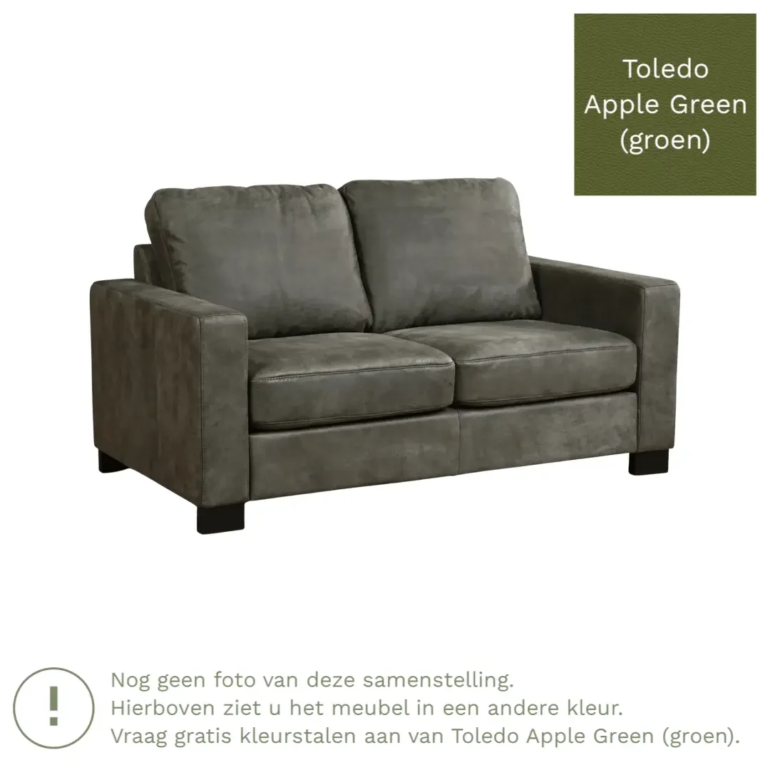 afbeelding van Leren bank Energy - 2 zits - Toledo Apple Green (groen) - Poten hout bruin