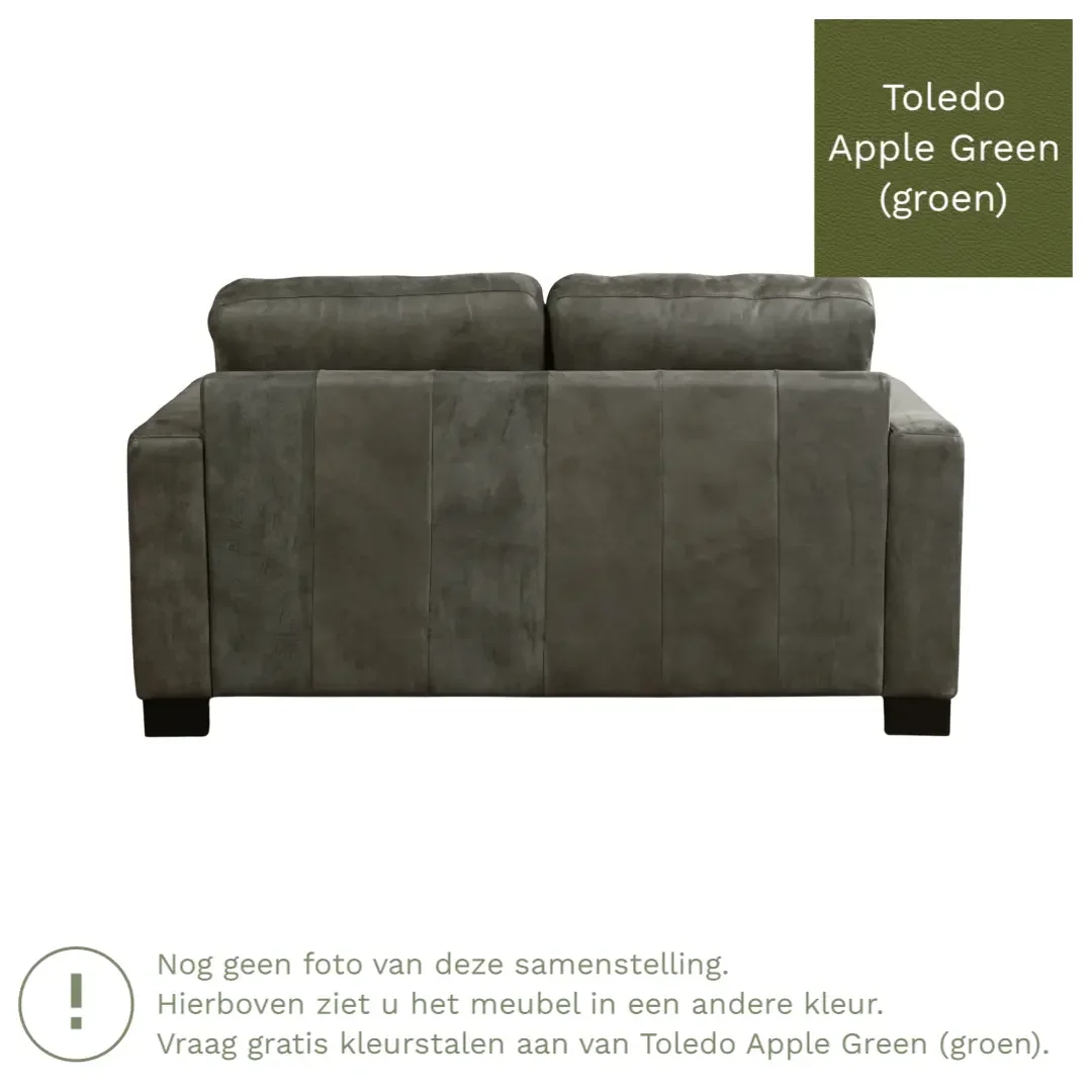afbeelding van Leren bank Energy - 2 zits - Toledo Apple Green (groen) - Poten hout bruin