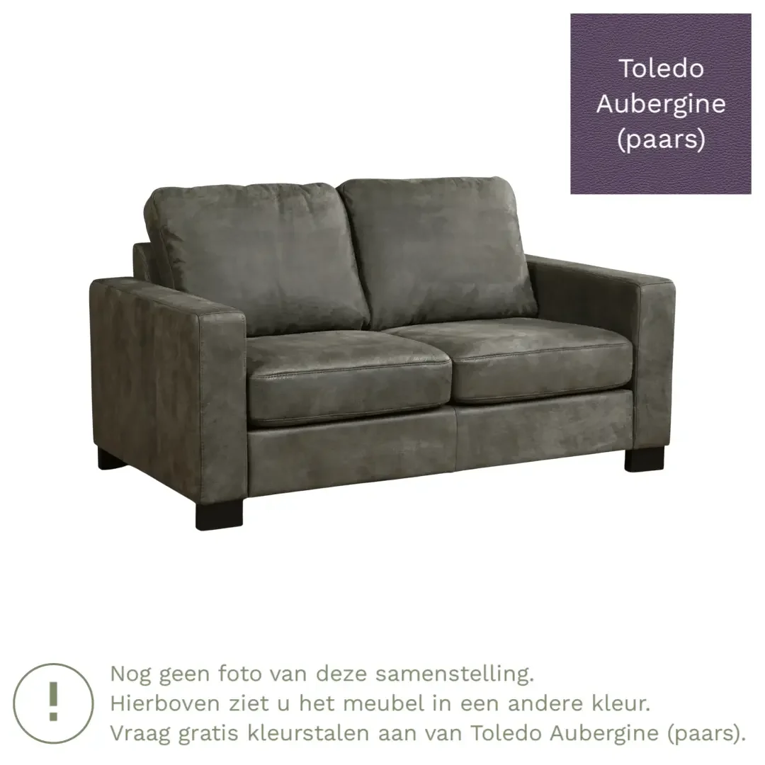 afbeelding van Leren bank Energy - 2 zits - Toledo Aubergine (paars) - Poten hout zwart
