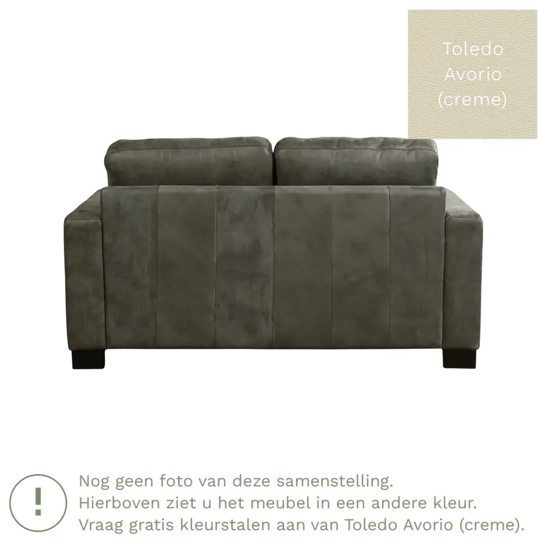afbeelding van Leren bank Energy - 2 zits - Toledo Avorio (crème) - Poten hout bruin