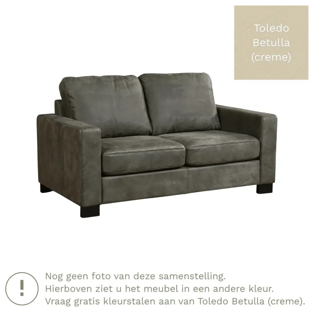 afbeelding van Leren bank Energy - 2 zits - Toledo Betulla (crème) - Poten hout bruin