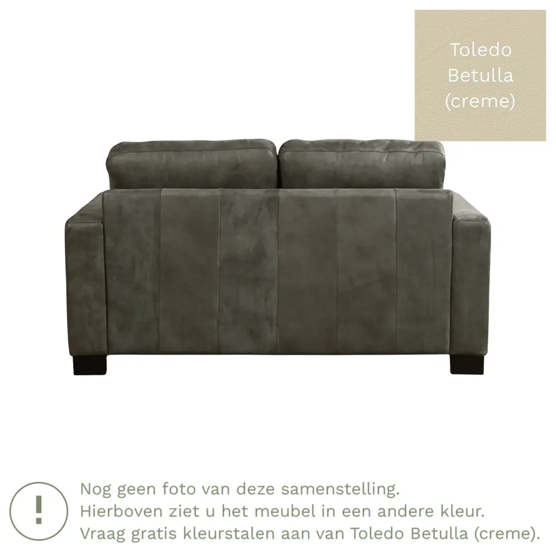 afbeelding van Leren bank Energy - 2 zits - Toledo Betulla (crème) - Poten hout bruin