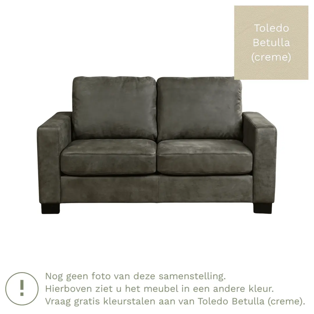 afbeelding van Leren bank Energy - 2 zits - Toledo Betulla (crème) - Poten hout zwart