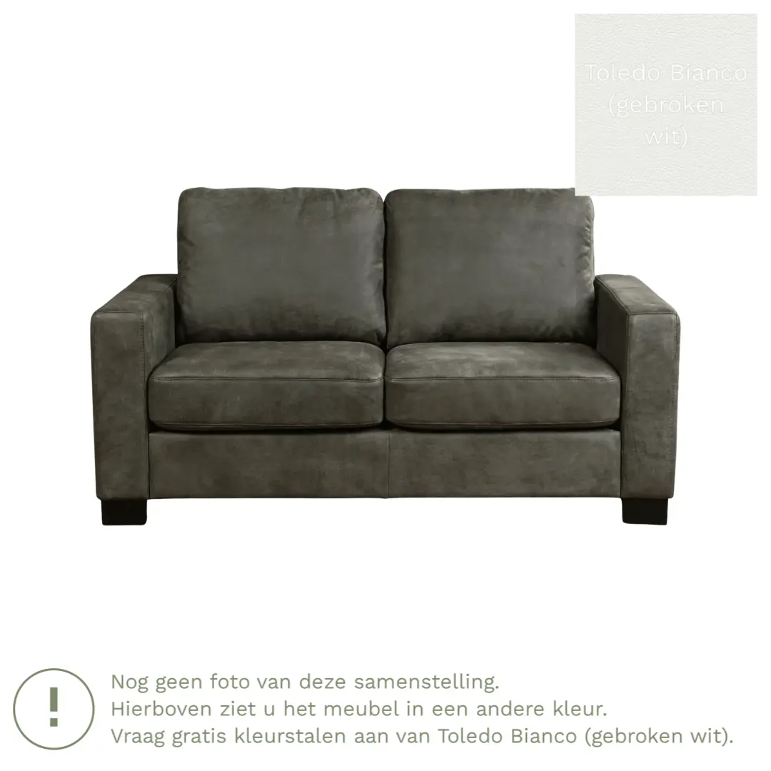 afbeelding van Leren bank Energy - 2 zits - Toledo Bianco (gebroken wit) - Poten hout zwart