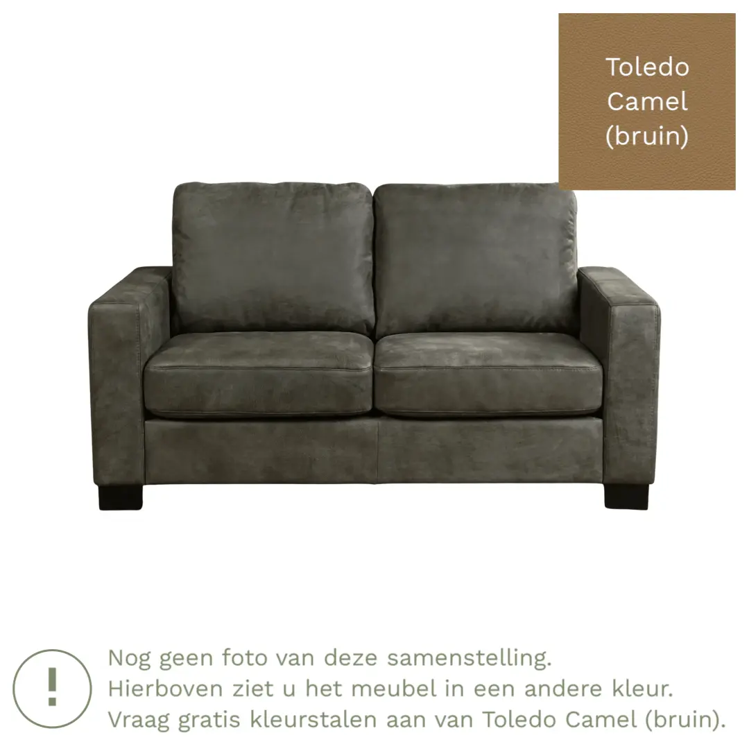 afbeelding van Leren bank Energy - 2 zits - Toledo Camel (bruin) - Poten hout zwart