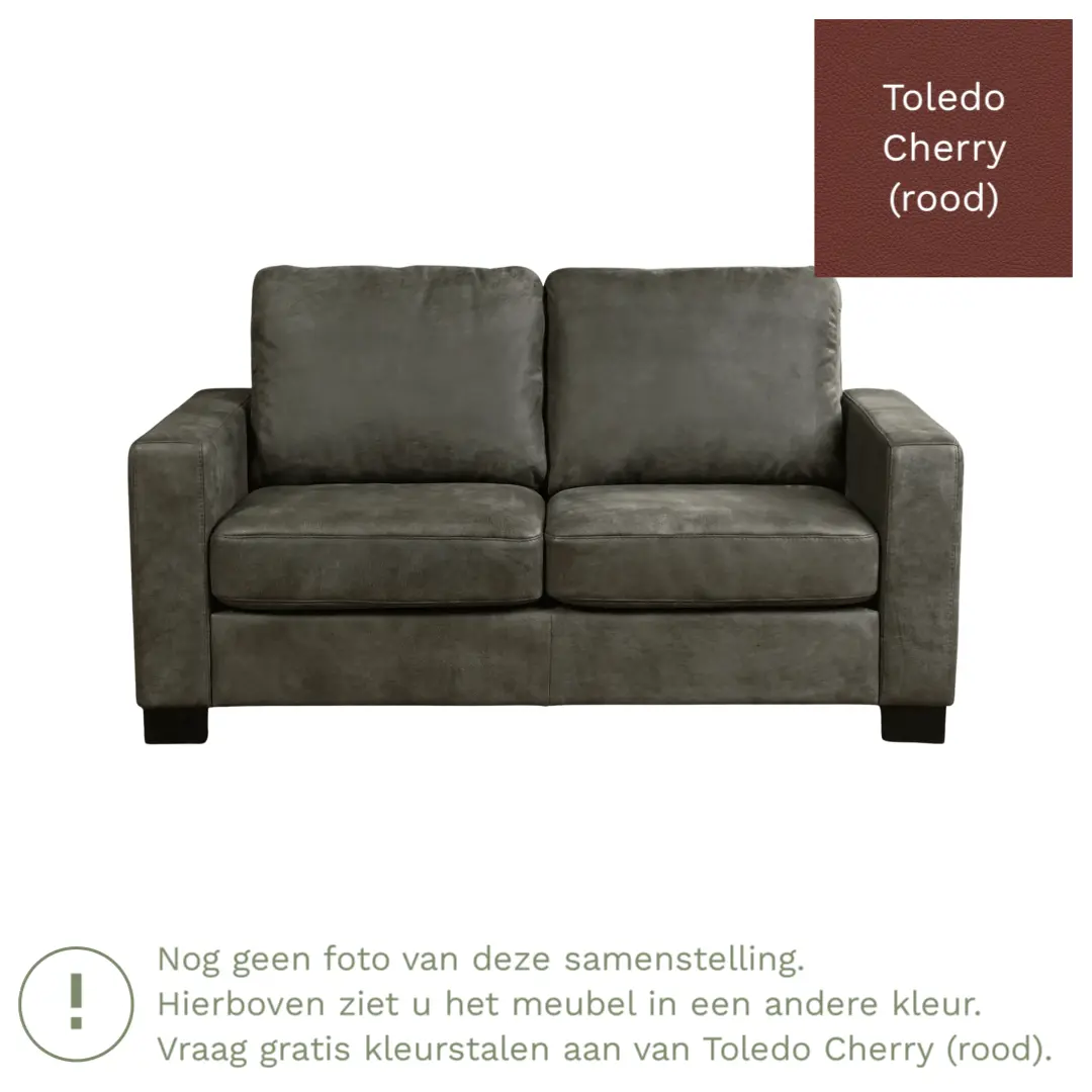 afbeelding van Leren bank Energy - 2 zits - Toledo Cherry (rood) - Poten hout bruin