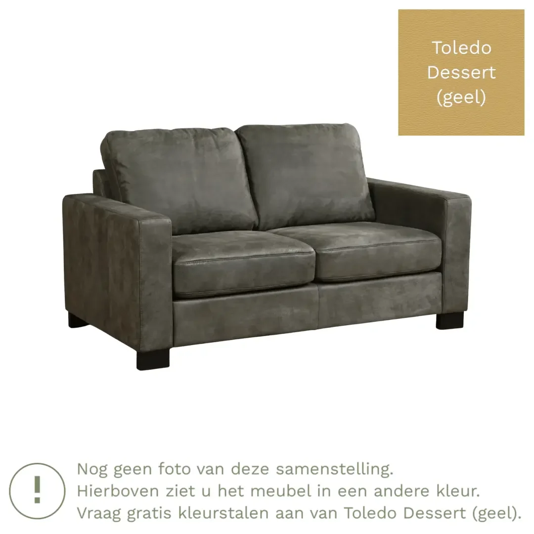 afbeelding van Leren bank Energy - 2 zits - Toledo Dessert (geel) - Poten hout zwart