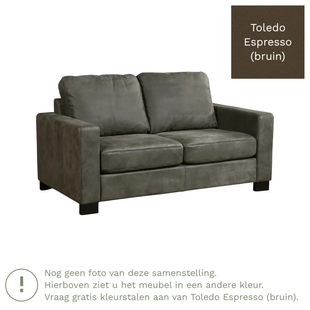 afbeelding van Leren bank Energy - 2 zits - Toledo Espresso (bruin) - Poten hout zwart