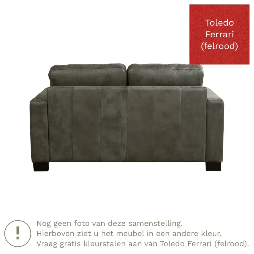afbeelding van Leren bank Energy - 2 zits - Toledo Ferrari (felrood) - Poten hout zwart