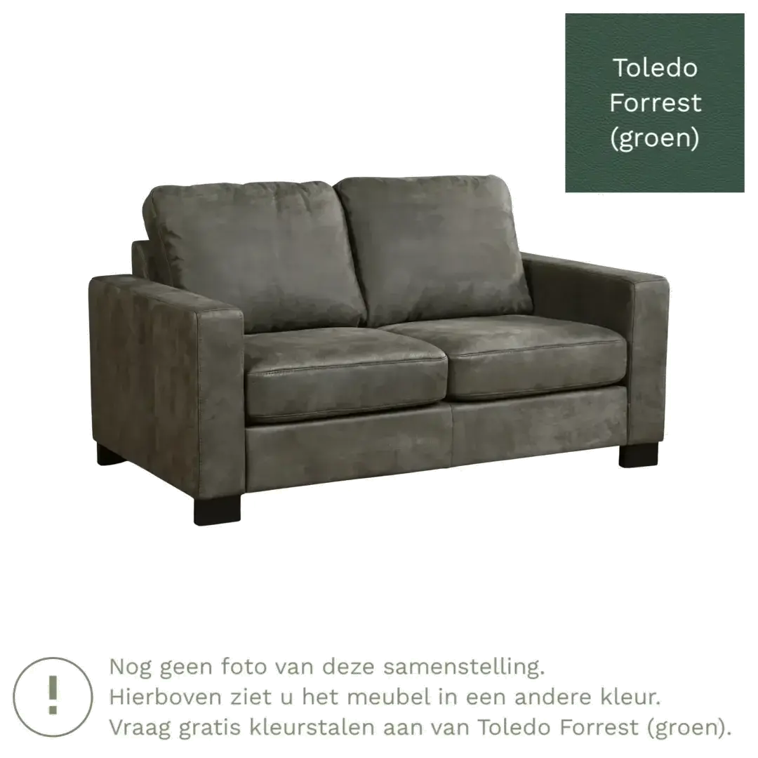 afbeelding van Leren bank Energy - 2 zits - Toledo Forrest (groen) - Poten hout bruin