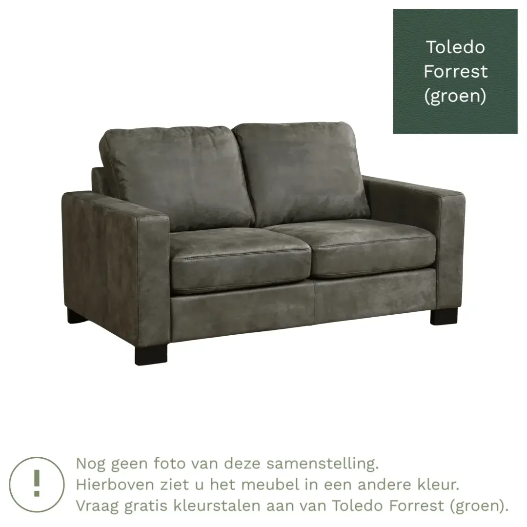afbeelding van Leren bank Energy - 2 zits - Toledo Forrest (groen) - Poten hout zwart