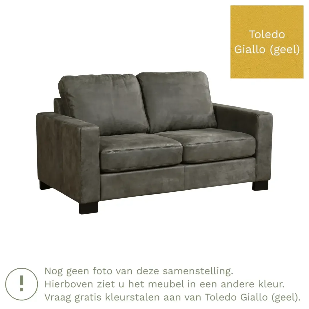 afbeelding van Leren bank Energy - 2 zits - Toledo Giallo (geel) - Poten hout bruin