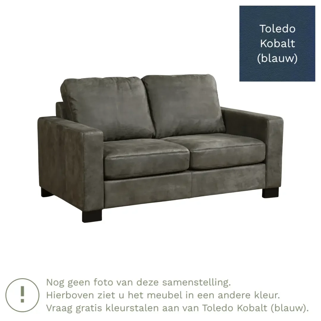 afbeelding van Leren bank Energy - 2 zits - Toledo Kobalt (blauw) - Poten hout bruin