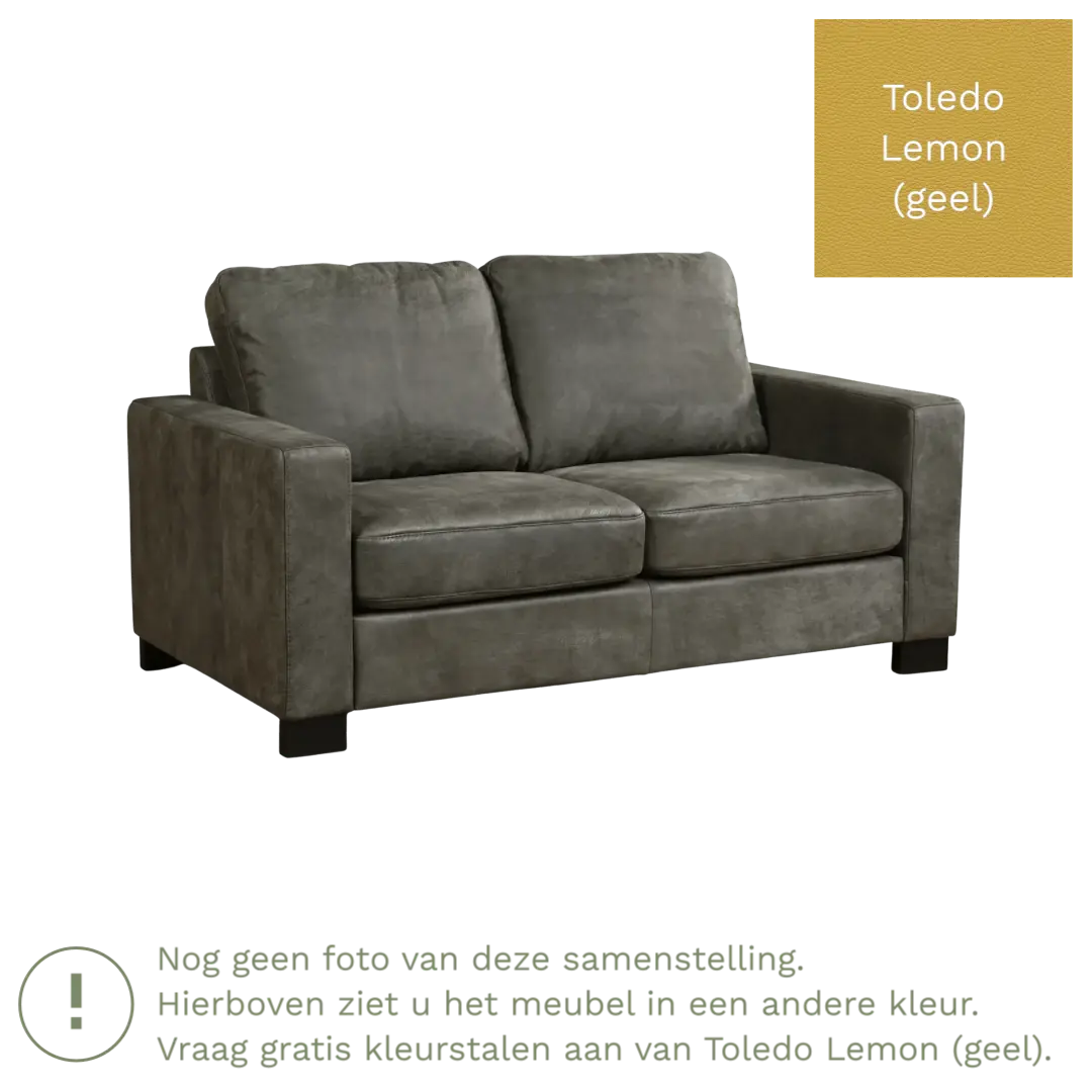 afbeelding van Leren bank Energy - 2 zits - Toledo Lemon (geel) - Poten hout bruin