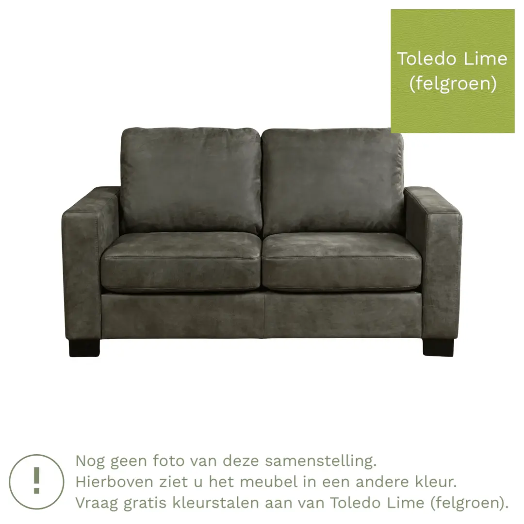 afbeelding van Leren bank Energy - 2 zits - Toledo Lime (felgroen) - Poten hout bruin