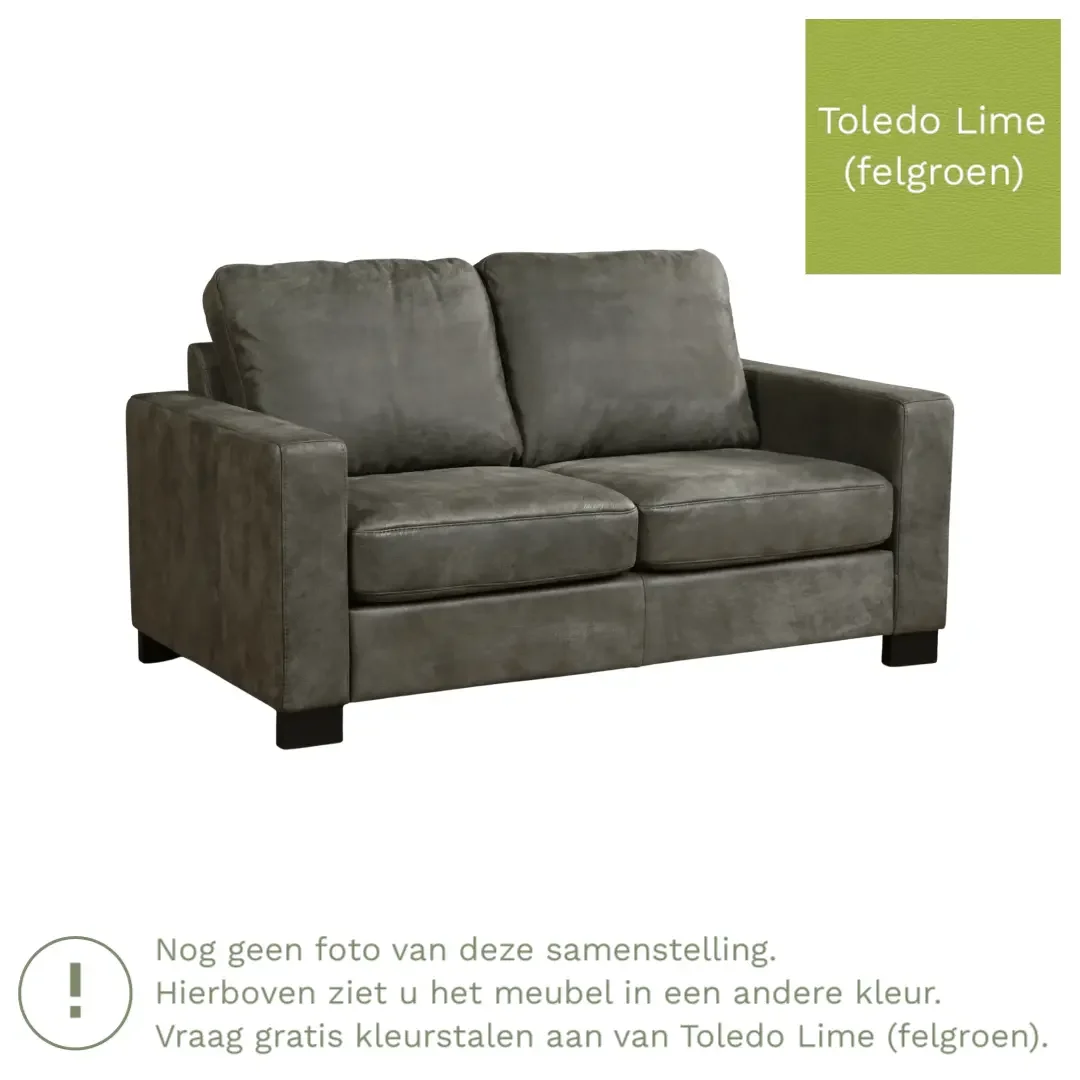 afbeelding van Leren bank Energy - 2 zits - Toledo Lime (felgroen) - Poten hout bruin