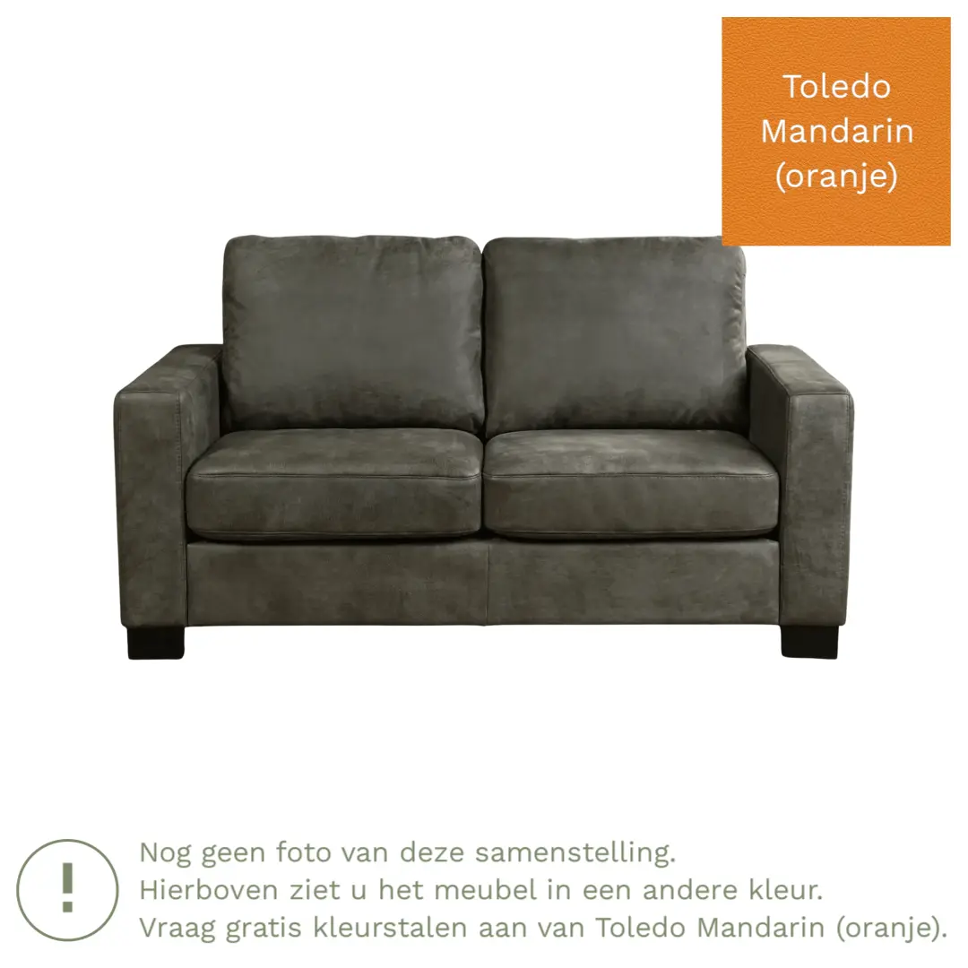 afbeelding van Leren bank Energy - 2 zits - Toledo Mandarin (oranje) - Poten hout bruin