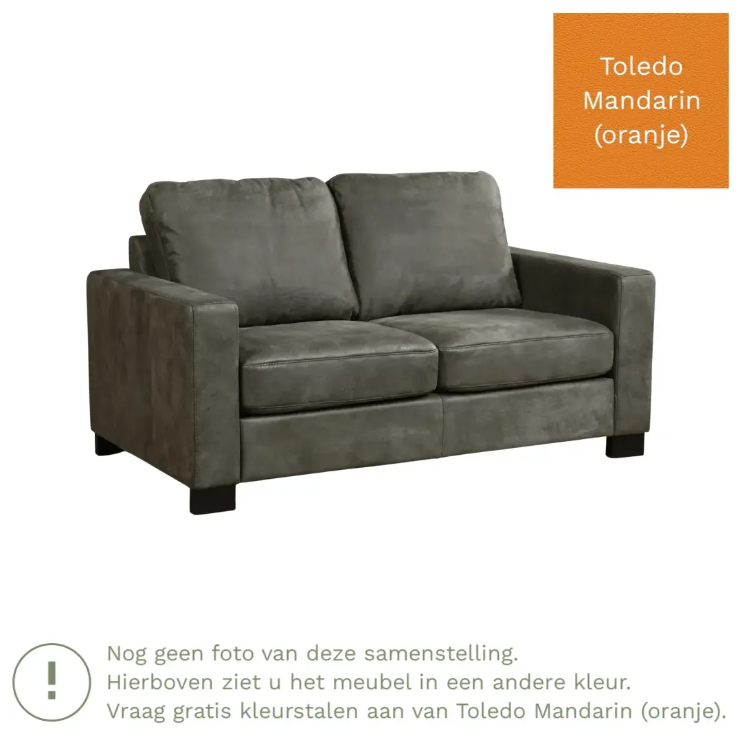 afbeelding van Leren bank Energy - 2 zits - Toledo Mandarin (oranje) - Poten hout bruin