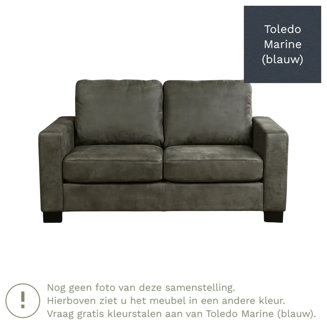 afbeelding van Leren bank Energy - 2 zits - Toledo Marine (blauw) - Poten hout zwart