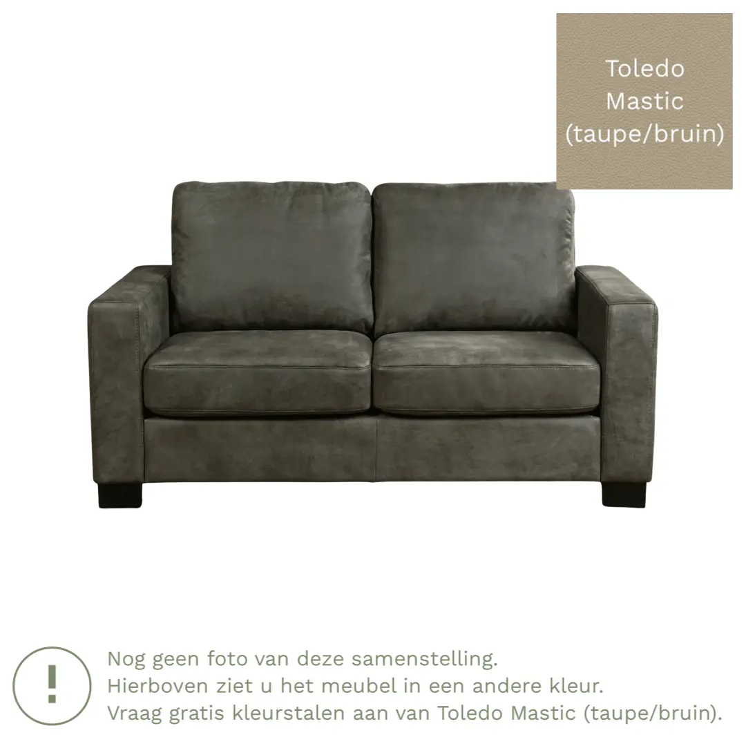 afbeelding van Leren bank Energy - 2 zits - Toledo Mastic (taupe/bruin) - Poten hout bruin