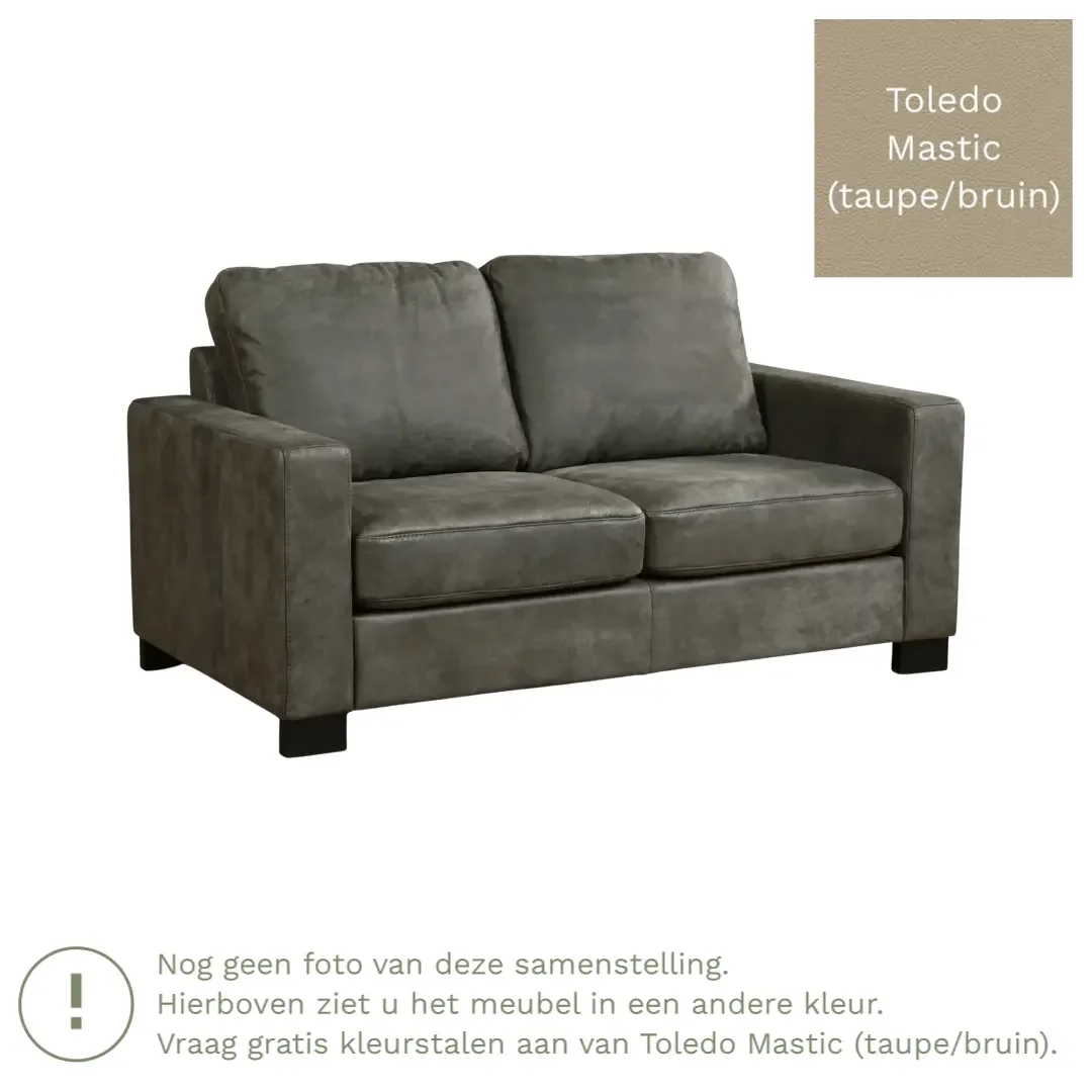 afbeelding van Leren bank Energy - 2 zits - Toledo Mastic (taupe/bruin) - Poten hout bruin