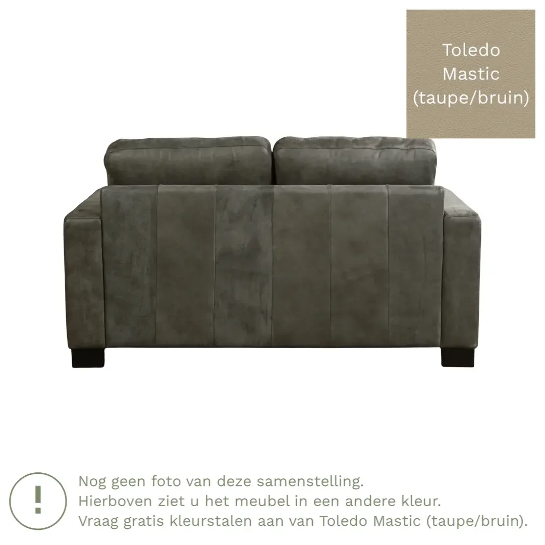 afbeelding van Leren bank Energy - 2 zits - Toledo Mastic (taupe/bruin) - Poten hout bruin