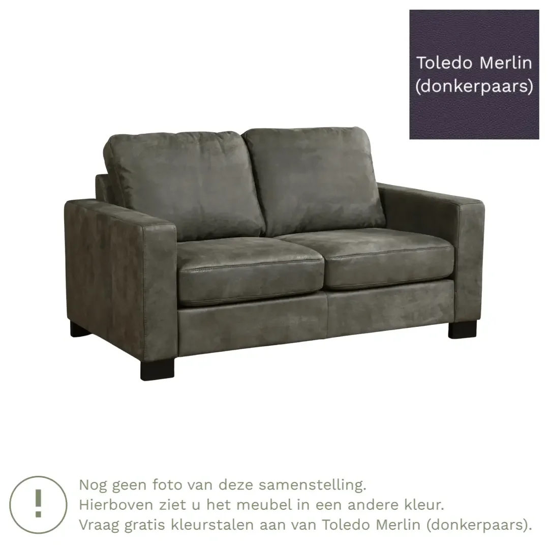 afbeelding van Leren bank Energy - 2 zits - Toledo Merlin (donkerpaars) - Poten hout bruin
