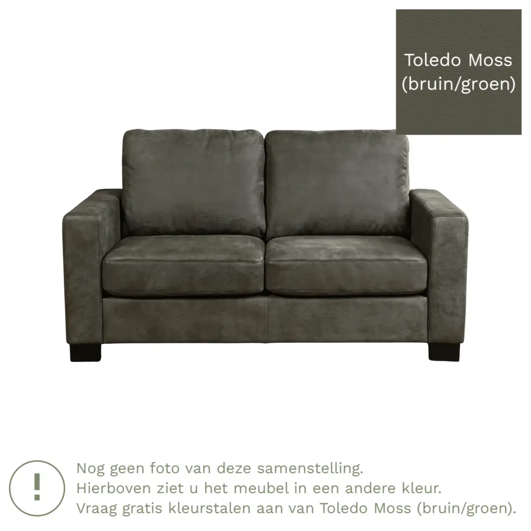afbeelding van Leren bank Energy - 2 zits - Toledo Moss (bruin/groen) - Poten hout bruin