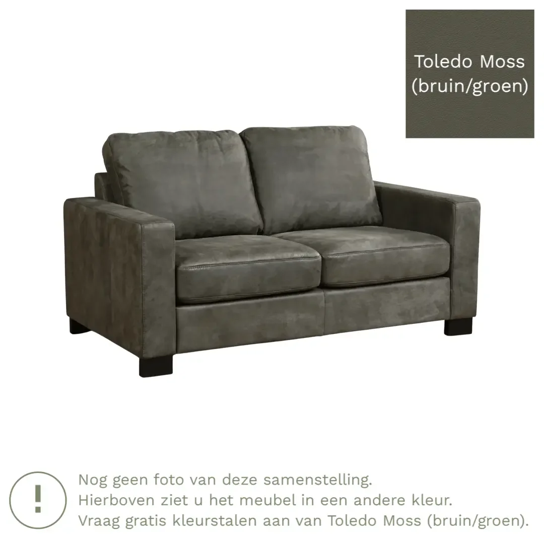afbeelding van Leren bank Energy - 2 zits - Toledo Moss (bruin/groen) - Poten hout bruin
