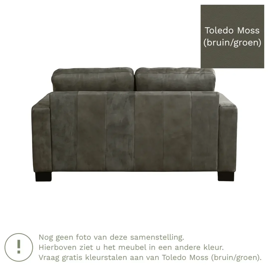 afbeelding van Leren bank Energy - 2 zits - Toledo Moss (bruin/groen) - Poten hout bruin
