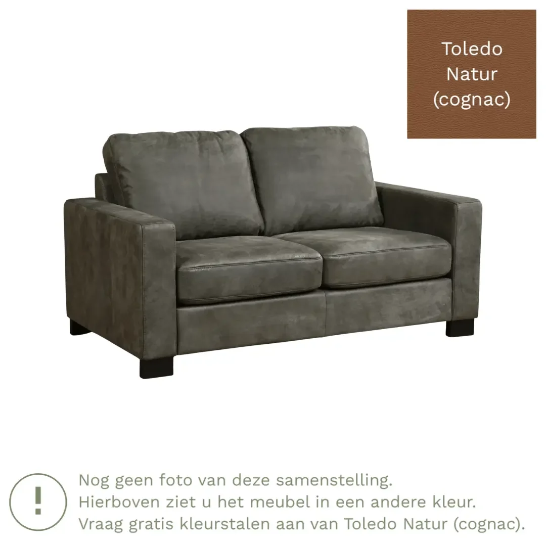 afbeelding van Leren bank Energy - 2 zits - Toledo Natur (cognac) - Poten hout zwart