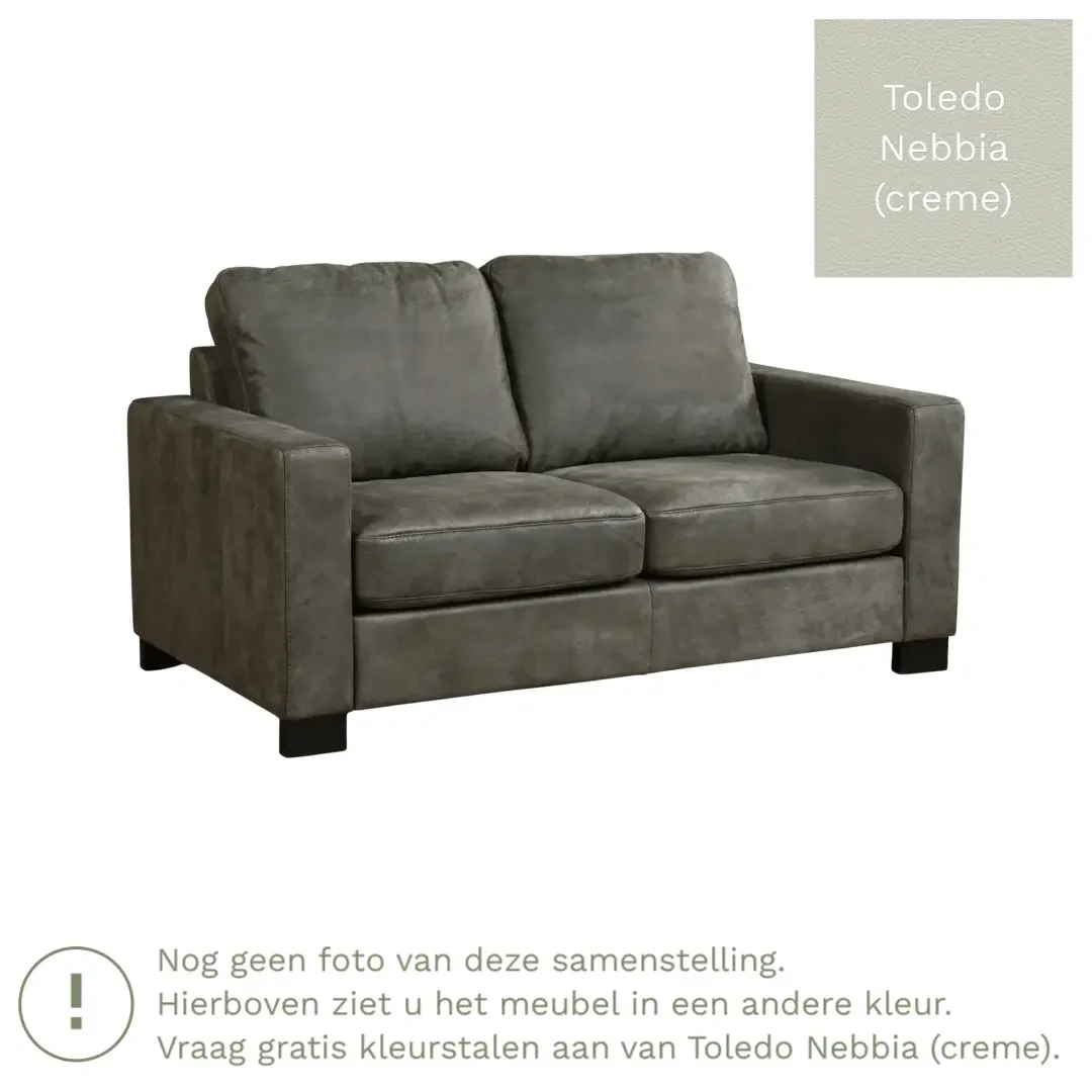 afbeelding van Leren bank Energy - 2 zits - Toledo Nebbia (crème) - Poten hout bruin