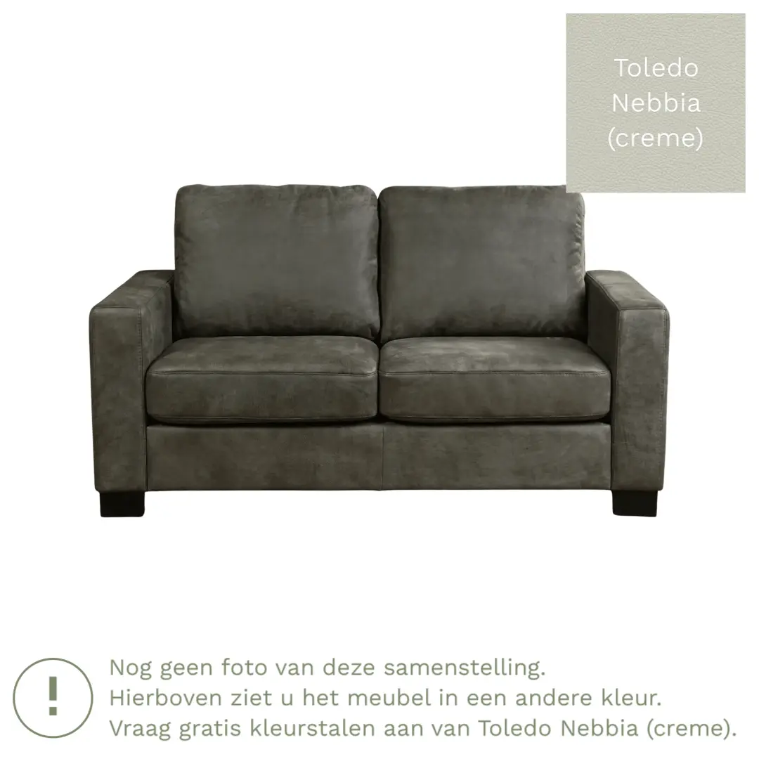 afbeelding van Leren bank Energy - 2 zits - Toledo Nebbia (crème) - Poten hout zwart