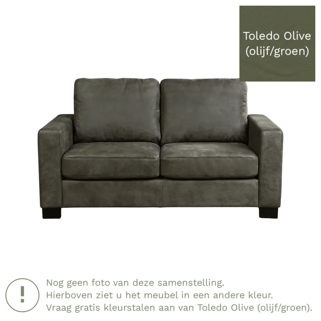 afbeelding van Leren bank Energy - 2 zits - Toledo Olive (olijf/goen) - Poten hout zwart