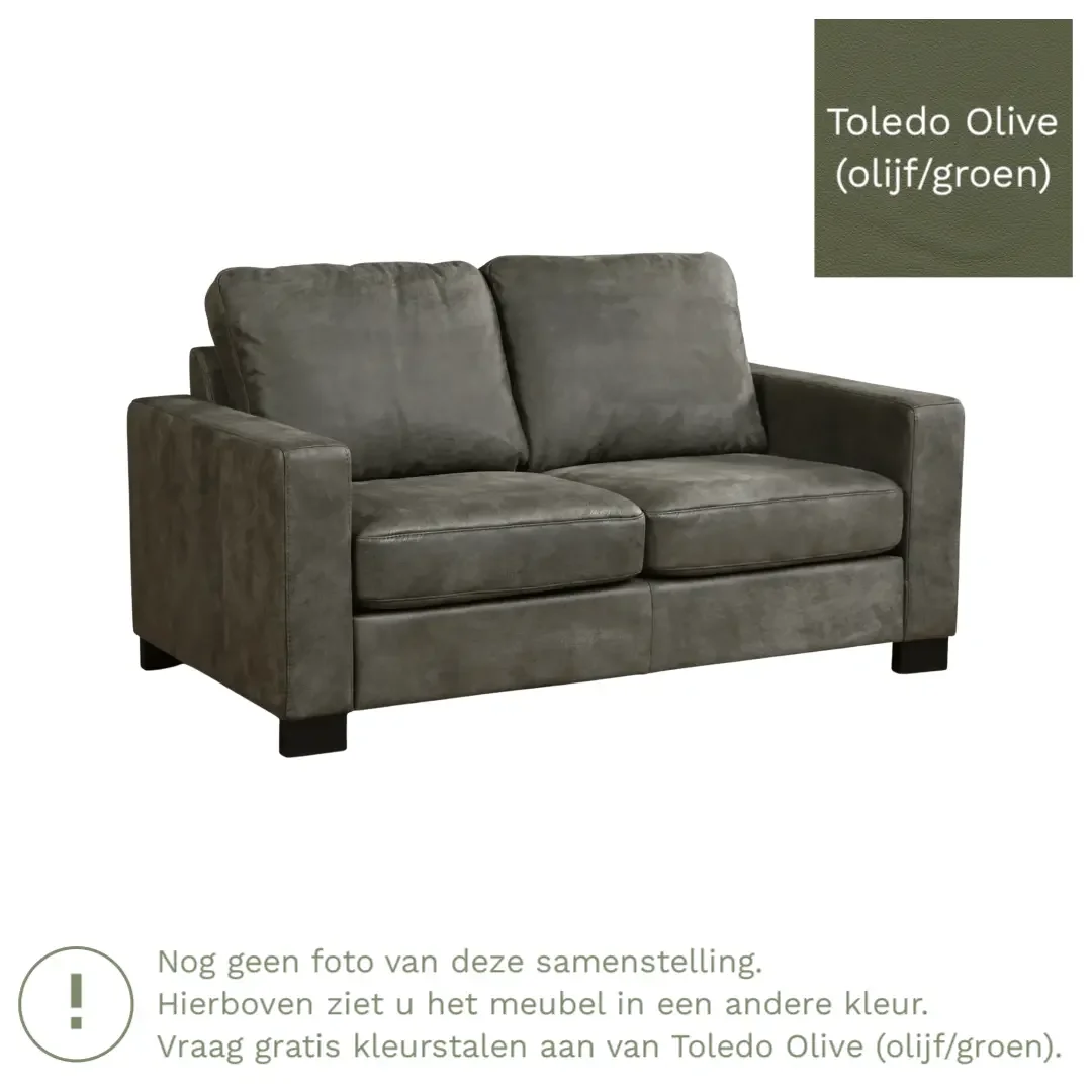 afbeelding van Leren bank Energy - 2 zits - Toledo Olive (olijf/goen) - Poten hout zwart