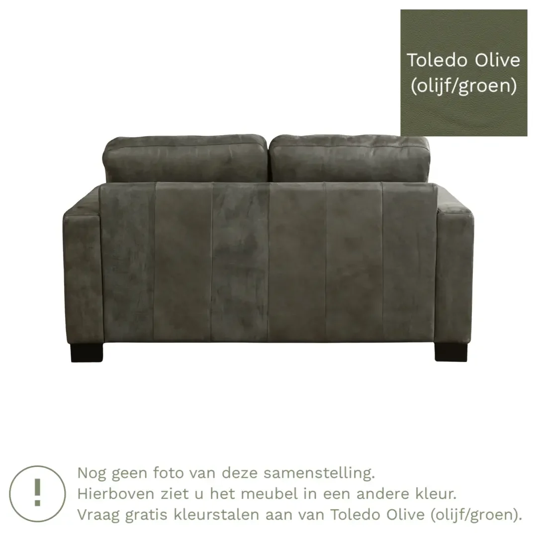 afbeelding van Leren bank Energy - 2 zits - Toledo Olive (olijf/goen) - Poten hout zwart