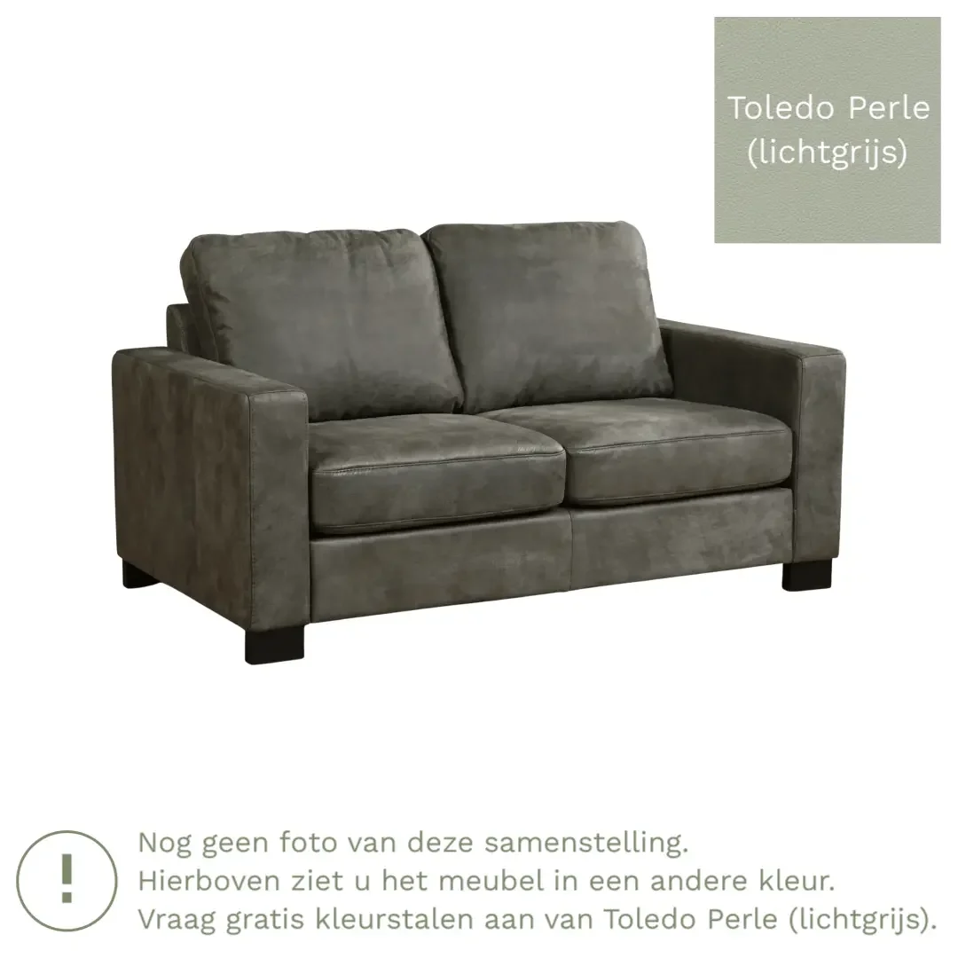 afbeelding van Leren bank Energy - 2 zits - Toledo Perle (lichtgrijs) - Poten hout bruin